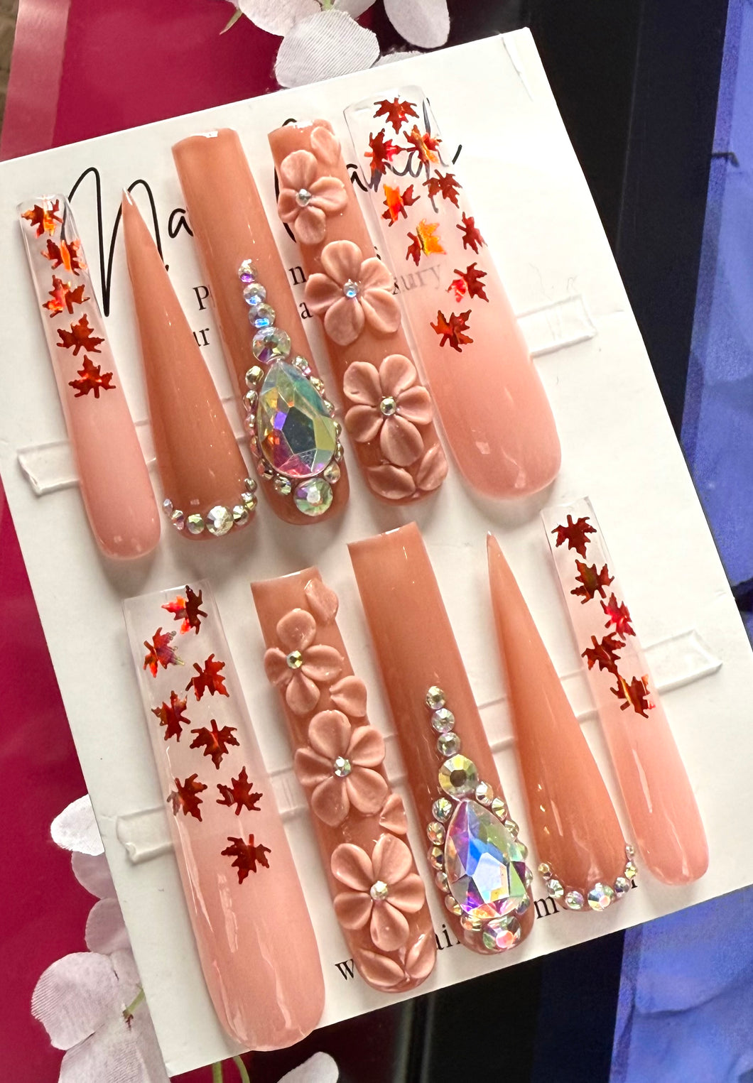 Handmade *Vivienne* Fall Leaf Nails
