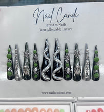 Load image into Gallery viewer, Handmade 3XL Green Stiletto Goth Nails
