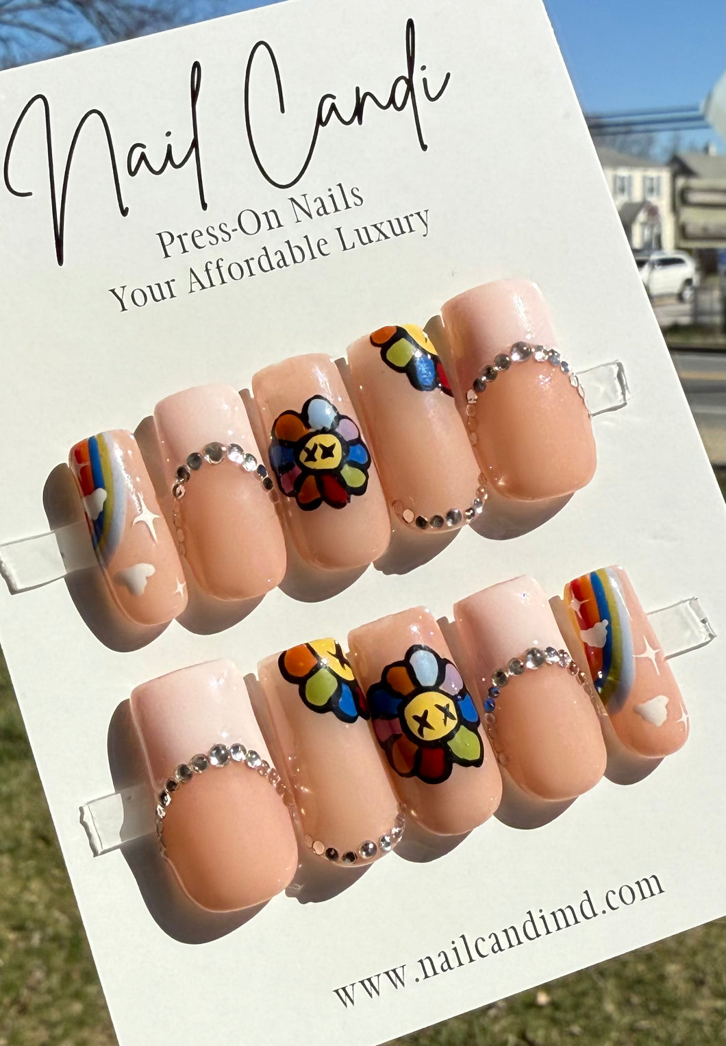 Handmade French Rainbow Square Nails