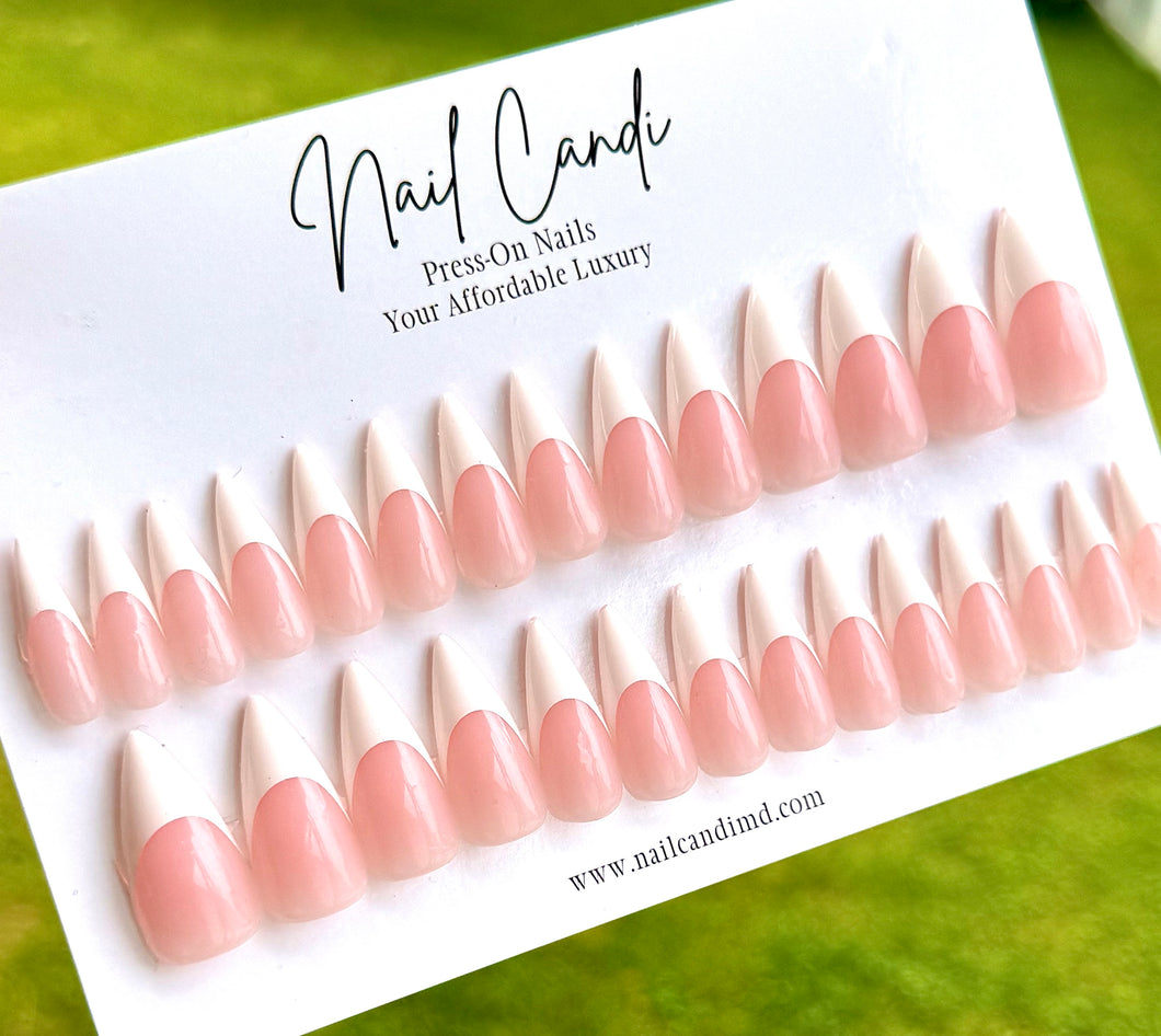 Handmade Long Stiletto French Gel Nails