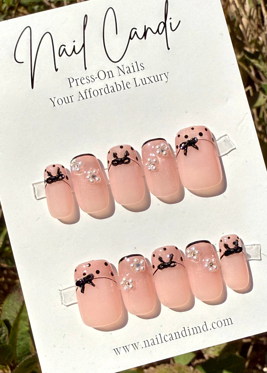 Handmade Medium Square Polka Dot French Nails