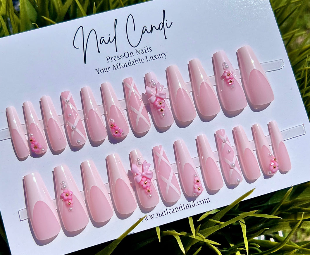 Ethereal | Long Coffin French Pink Coquette Nails