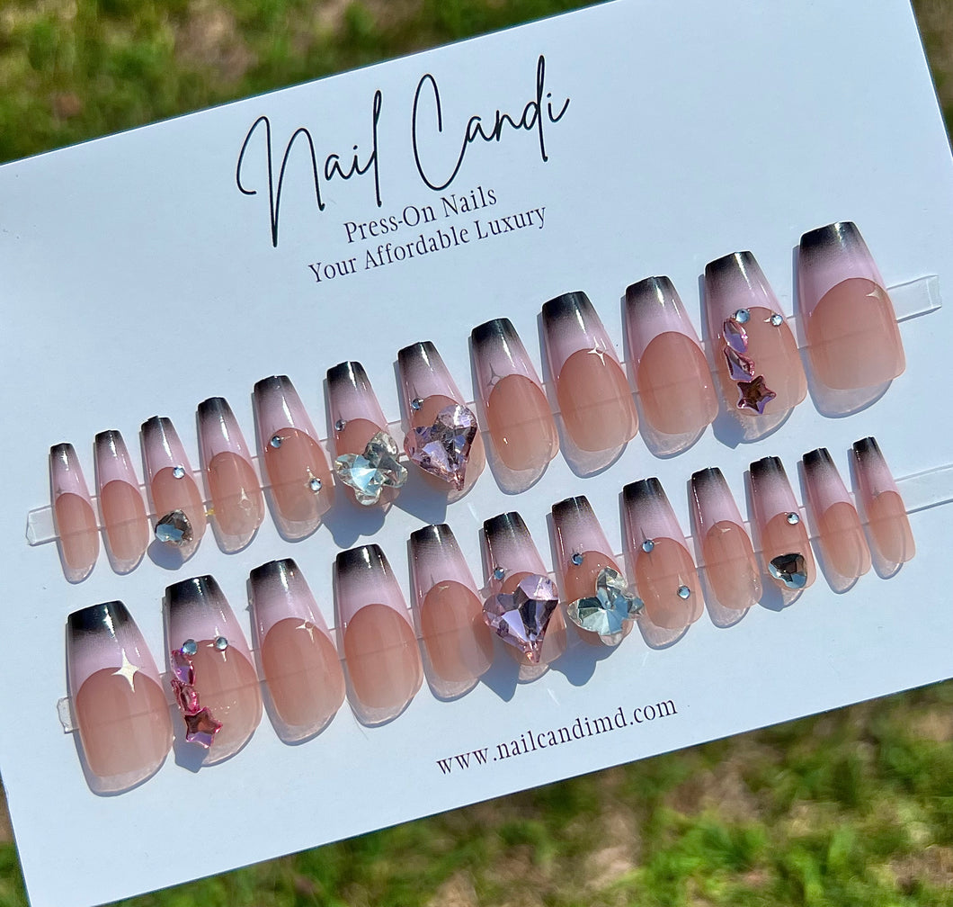 Destiny | Light Pink Ombre Gem Nails