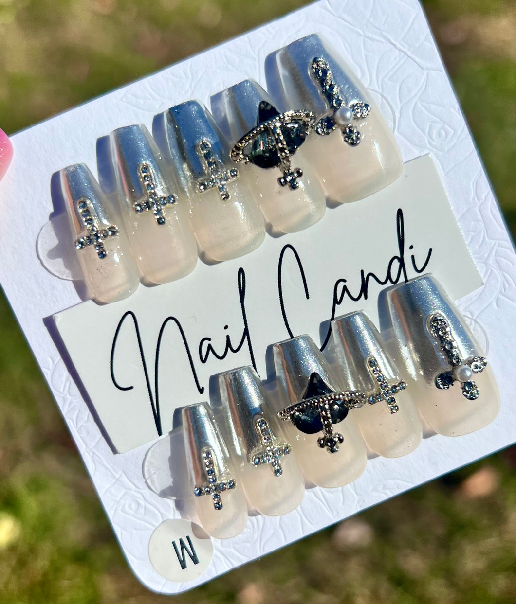 Handmade Silver Chrome French Nails