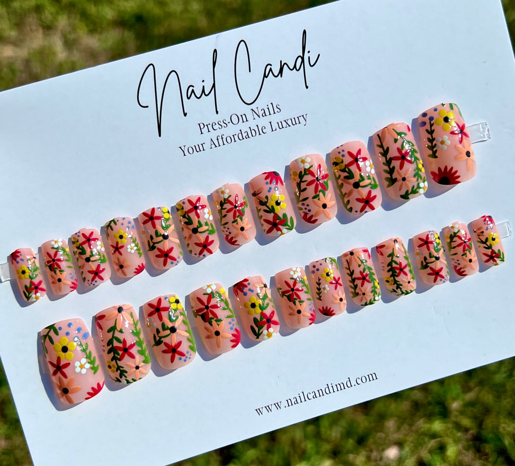 Faith | Medium Square Floral Nails