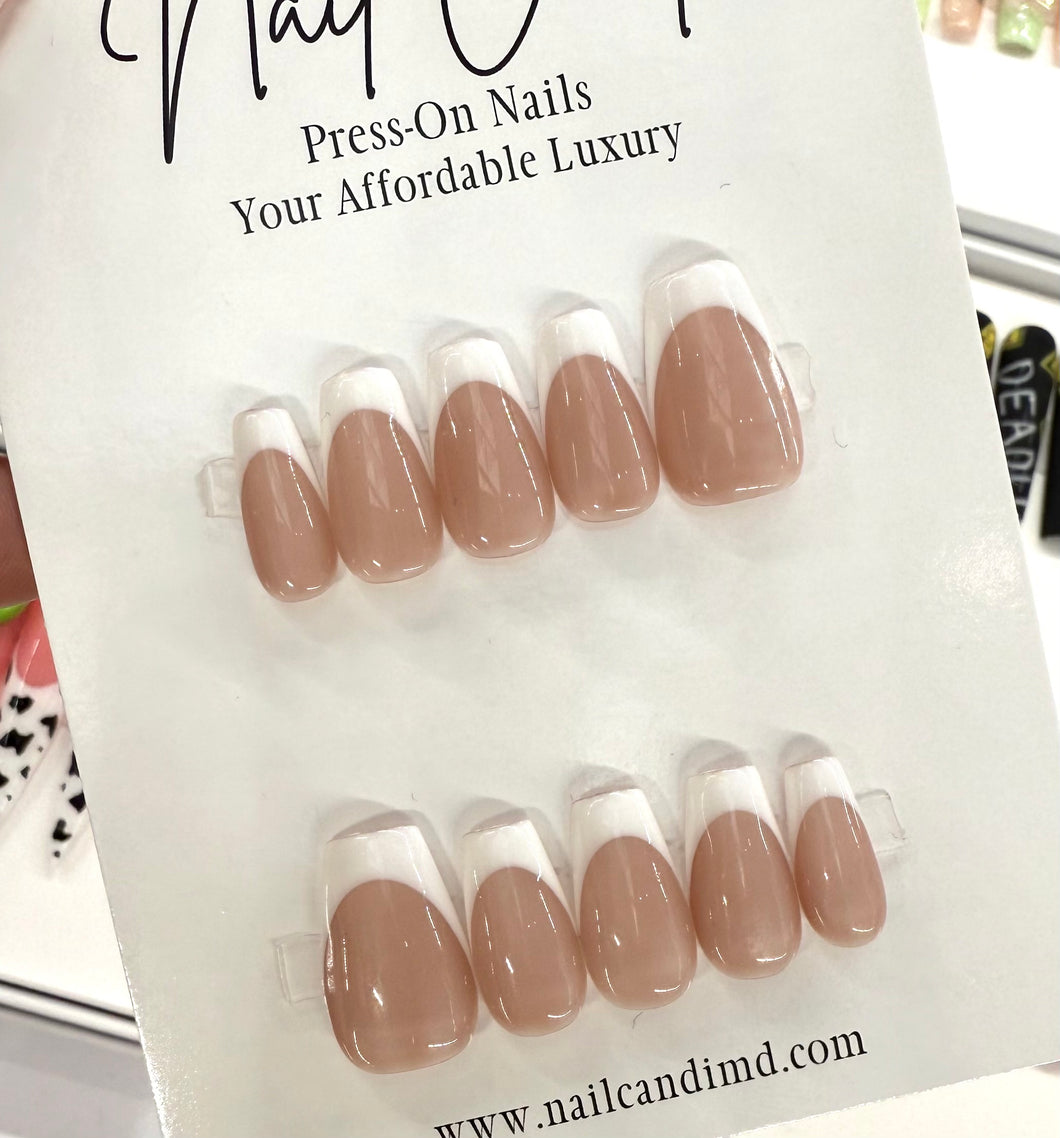 Handmade Medium Coffin French Manicure Nails