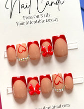 Load image into Gallery viewer, Handmade Short Square Red French Red Bow Nails
