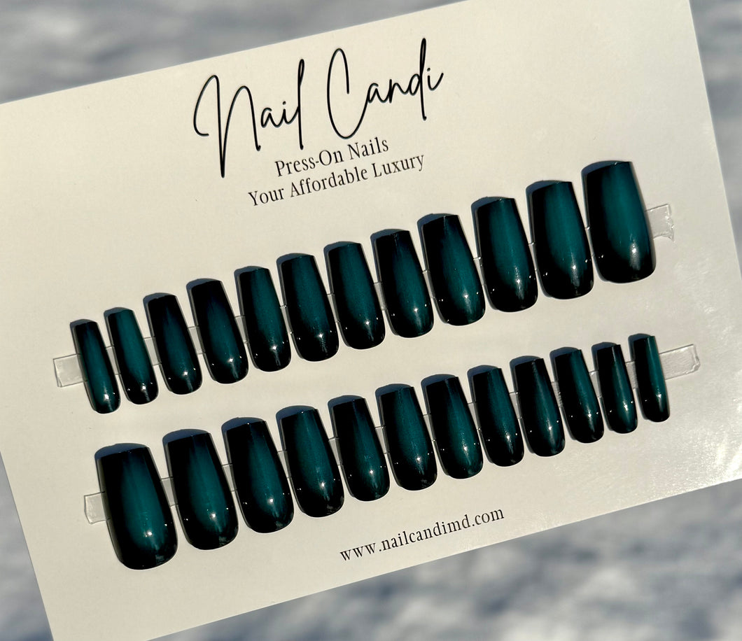 Boulevard| Long Square Teal Ombre Nails