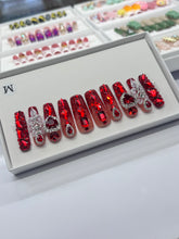 Load image into Gallery viewer, Handmade 1027 | XL Ruby Red Crystal Nails
