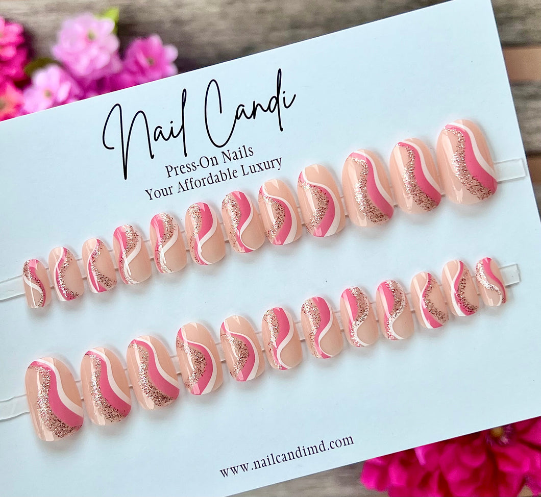 Cielo | Short Round Pink Swirl Nails