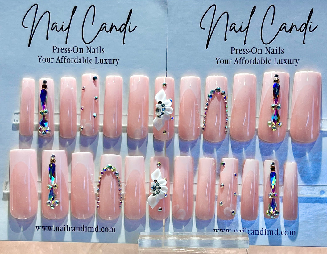 Delilah | XL Square Crystal French Nails