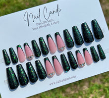 Load image into Gallery viewer, Emerald City | Long Coffin Emerald Green Glitter Nails
