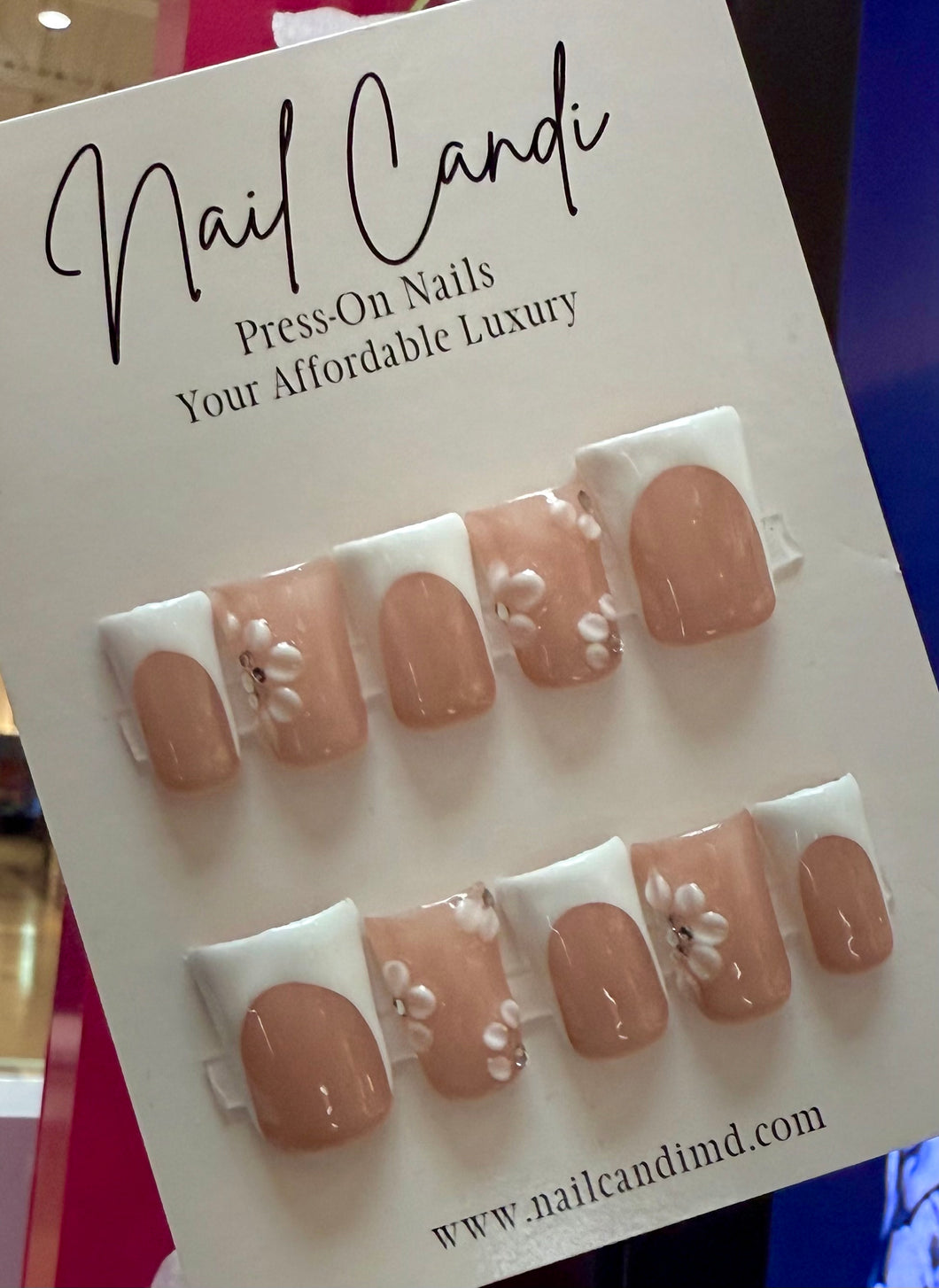 Handmade White French 3D Flower Short Duck Nails