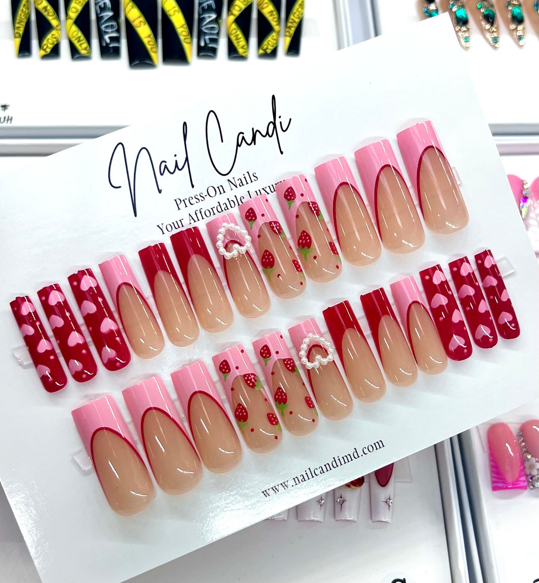 Jubilee | XL Red Pink Strawberry Charm Nails
