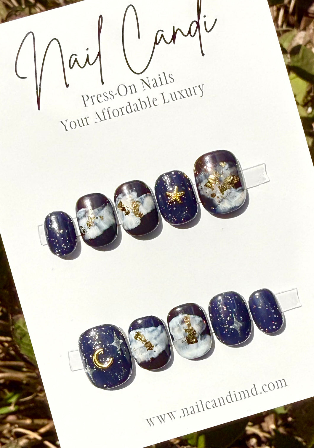 Handmade Short Navy Blue Galaxy Nails