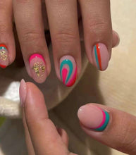 Load image into Gallery viewer, Camila | Medium Round Nude Pink Blue Gold Nails
