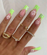 Load image into Gallery viewer, Limelight | Medium Neon Green Flower Nails
