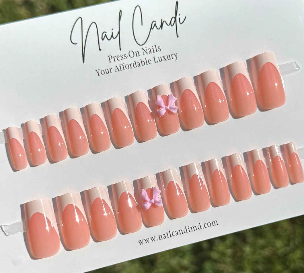 Simplicity | Medium French Pink Bow Charm Nails
