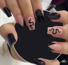 Load image into Gallery viewer, Slither | Medium Square Black Snake Nails
