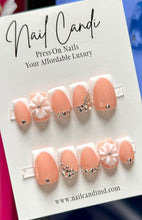 Load image into Gallery viewer, Handmade Short Square French Flower Nails &amp; White Coquette Nails
