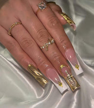 Load image into Gallery viewer, Halo | Extra Long Faux Gold Chrome French Nails
