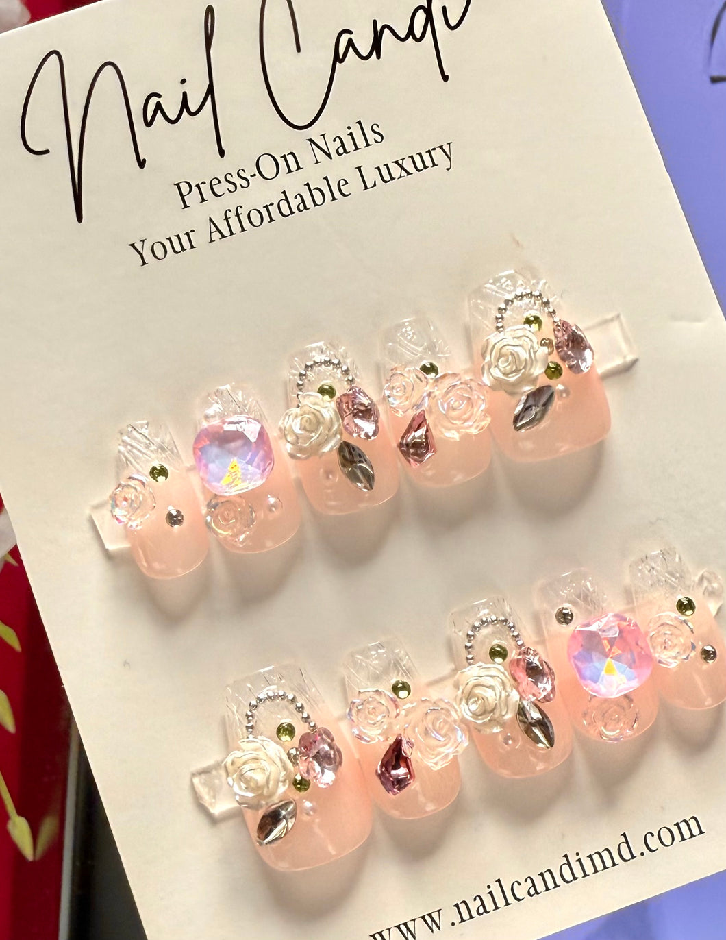 Handmade Medium Coffin Pink Icicle Nails