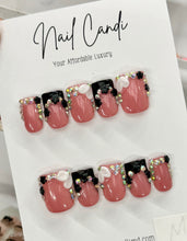 Load image into Gallery viewer, Handmade Short Square Black &amp; White 3D Flower French Nails
