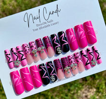 Load image into Gallery viewer, Amaya| XL Black &amp; Pink Party Nails
