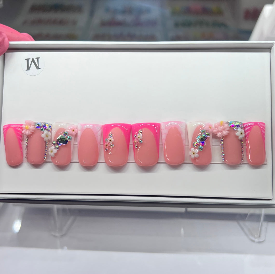 Handmade 1017| Short Pink & White Duck Nails