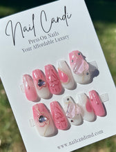 Load image into Gallery viewer, Handmade Pink Crystal Heart Nails
