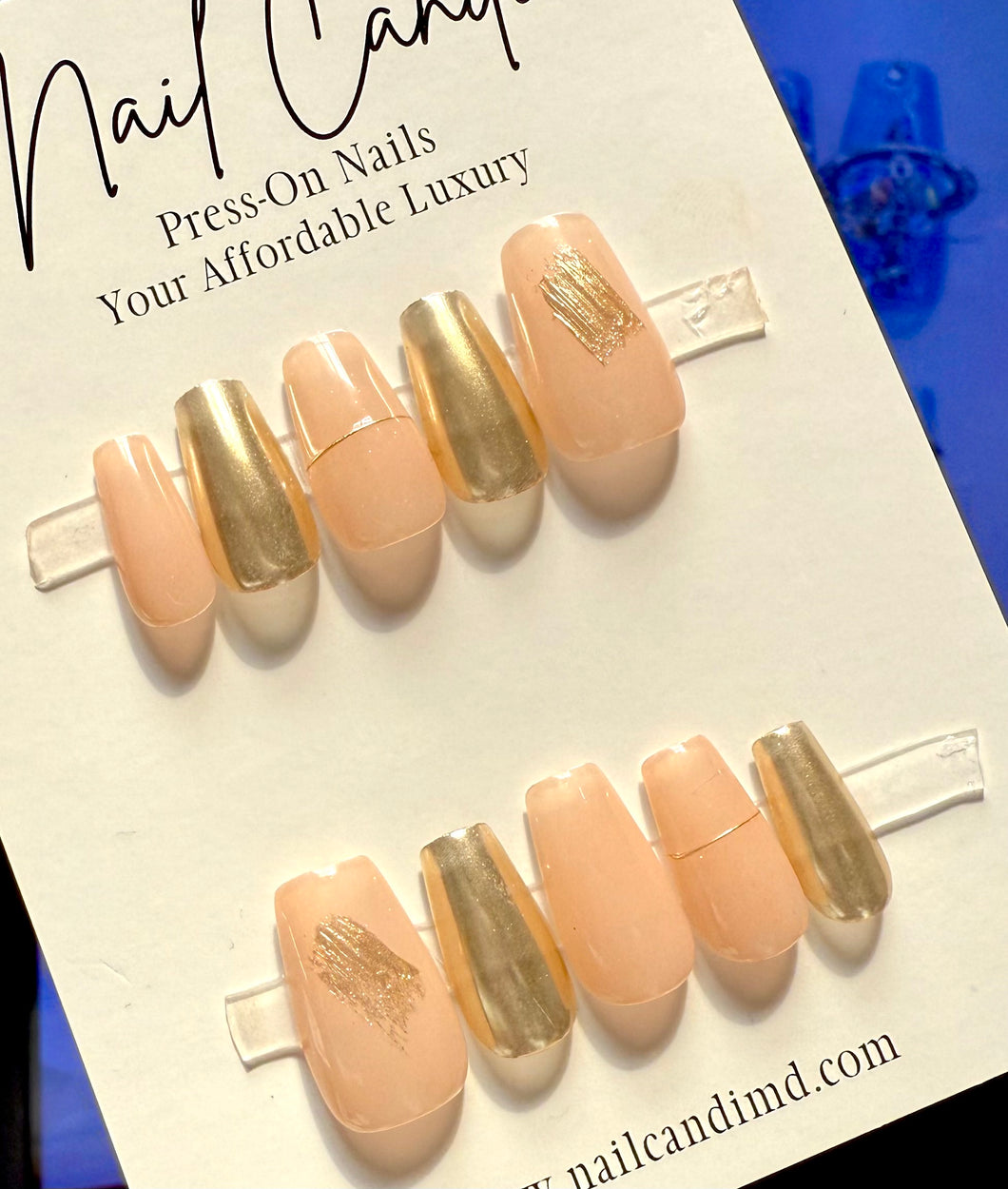 Handmade Nude & Gold Chrome Nails