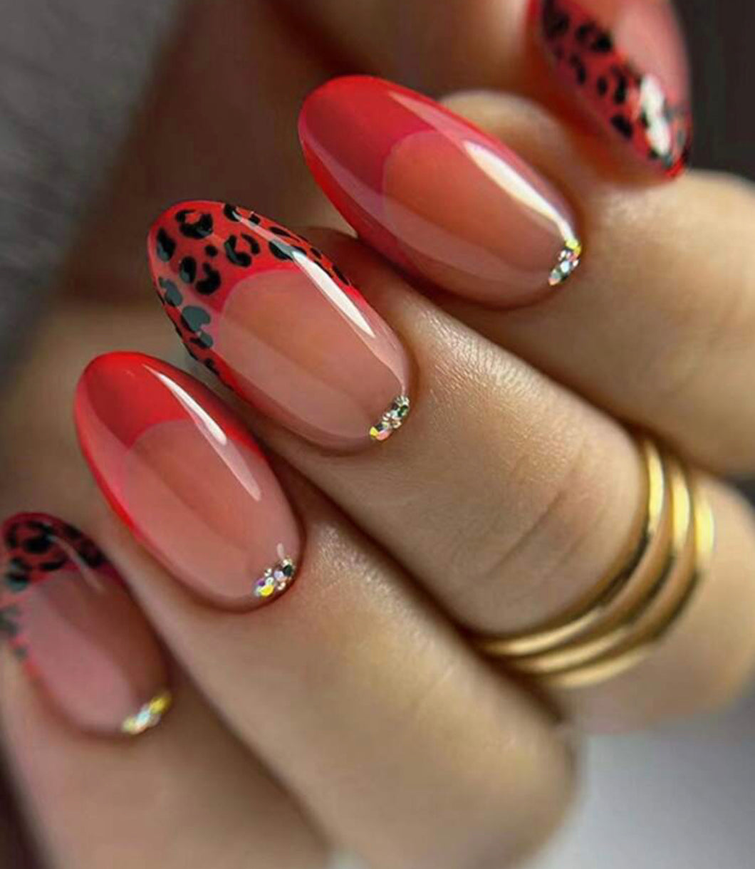 Lady Bug | Medium Oval Red French Nails