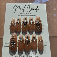 Load image into Gallery viewer, Handmade Long Coffin Sheer Nude Crystal Gel Nails
