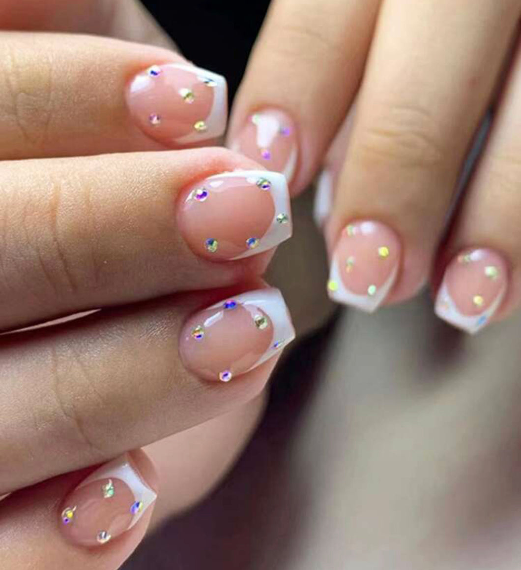 Active French Bling | Active Length French Nails w/ Rhinestones