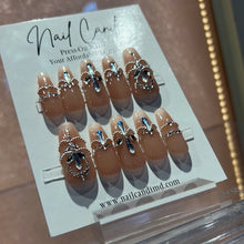 Load image into Gallery viewer, Handmade Long Coffin Sheer Nude Crystal Gel Nails
