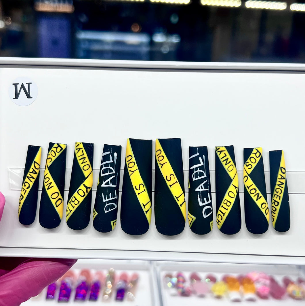 Handmade 1020 | Black Caution Tape Nails