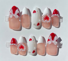 Load image into Gallery viewer, Handmade White &amp; Red Heart Gel Nails
