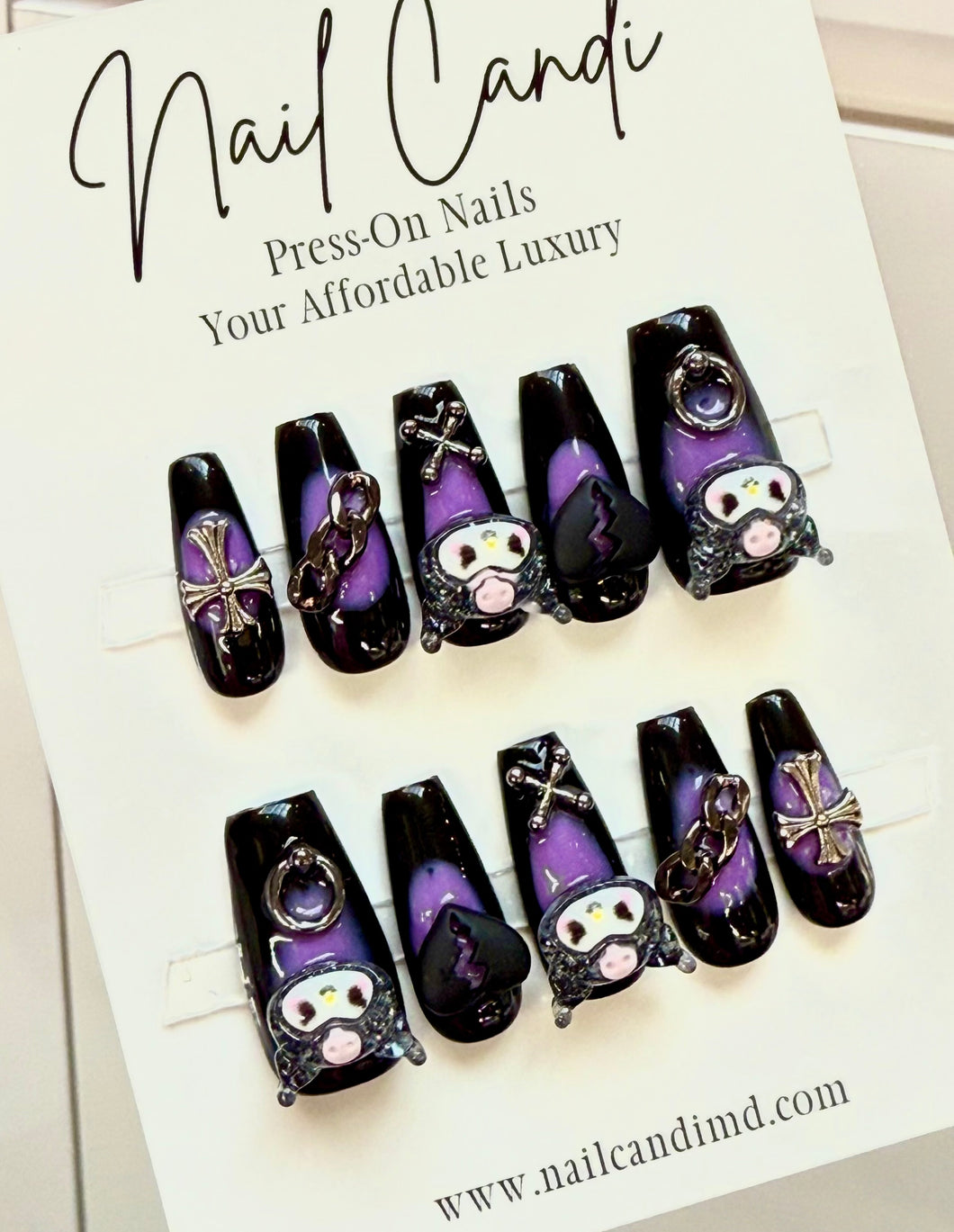 Handmade Long Coffin Kuromi Nails