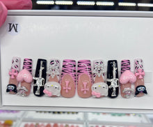 Load image into Gallery viewer, Handmade 1011 | XL Black Pink Y2K Nails
