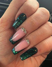 Load image into Gallery viewer, Emerald City | Long Coffin Emerald Green Glitter Nails
