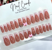 Load image into Gallery viewer, Lola | Long Coffin French Pink Bow Nails
