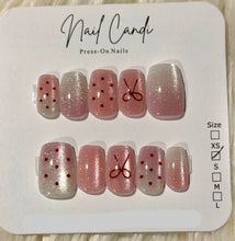Load image into Gallery viewer, Semi-Handmade Short Pink Bow Polka Dot Nails
