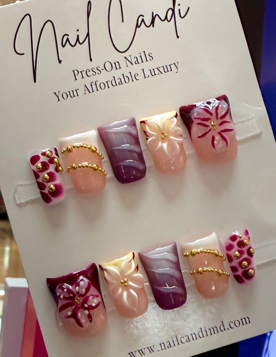 Handmade 3D Flower Purple Short Duck Nails