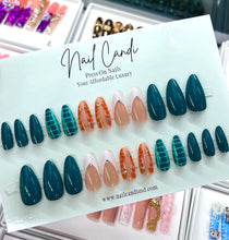 Load image into Gallery viewer, Boulevard | Medium Almond Teal Brown Nails
