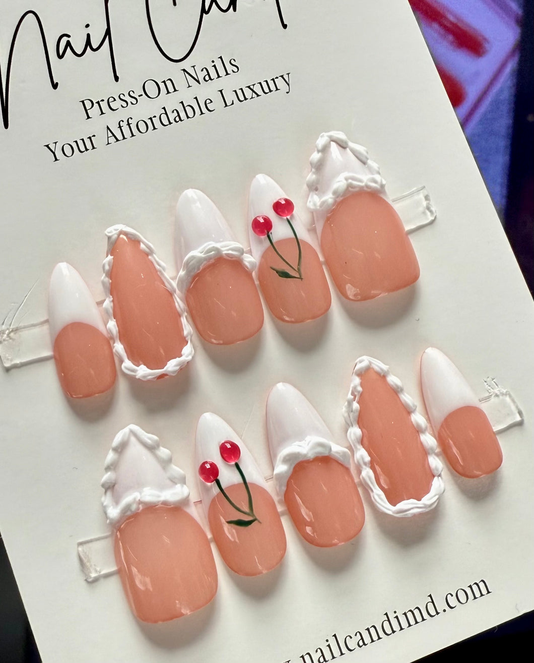 Handmade Medium Cherry Frosting Accent Nails