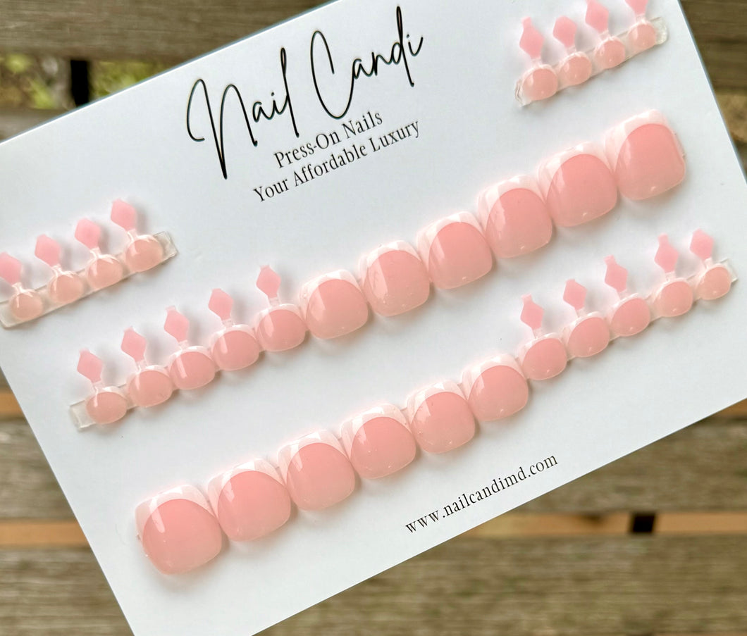 Handmade Gel French Pedicure | Press-On Toes