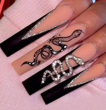 Load image into Gallery viewer, Akasha | Extra Long Square Glossy Snake Charm Nails
