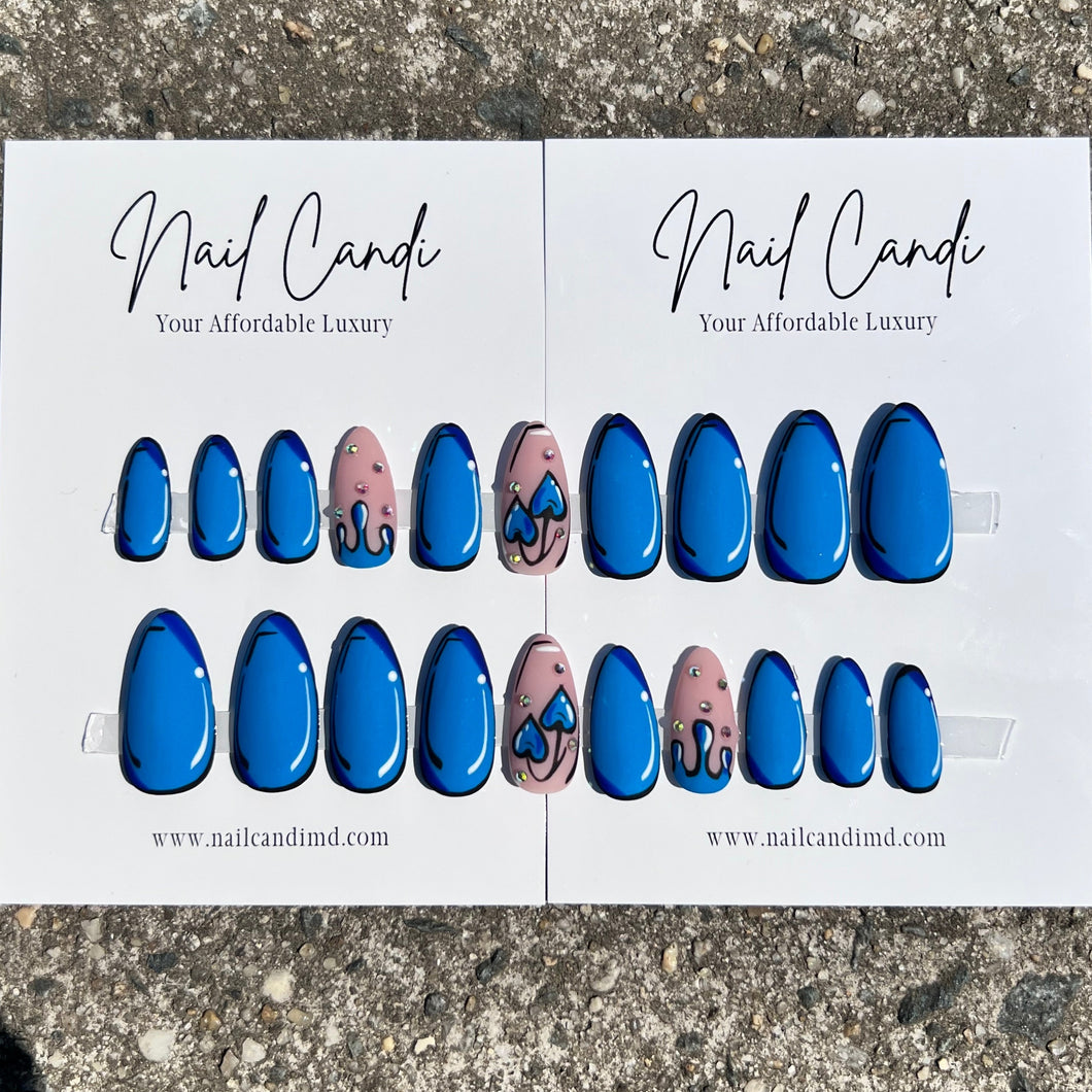 Almond Bright Blue Pop Art | Handmade Almond Shape Gel Nails