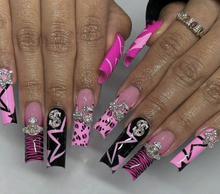 Load image into Gallery viewer, Amaya| XL Black &amp; Pink Party Nails
