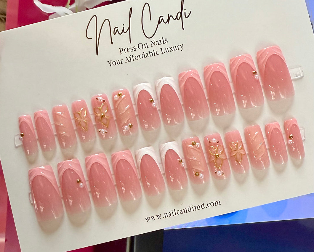 Ava | Medium Square French Floral Nails